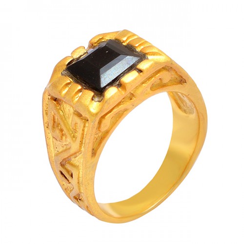 Black Onyx Square Shape Gemstone 925 Sterling Silver Gold Plated Designer Ring Jewelry