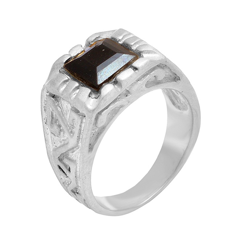 Black Onyx Square Shape Gemstone 925 Sterling Silver Gold Plated Designer Ring Jewelry
