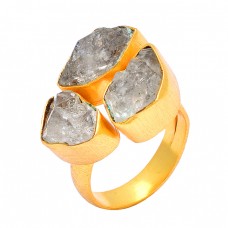 Handmade Designer Herkimer Diamond Rough Gemstone 925 Silver Gold Plated Ring 