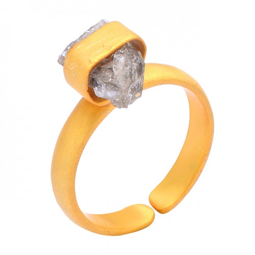 925 Sterling Silver Raw Material Herkimer Diamond Rough Gemstone Gold Plated Ring Jewelry