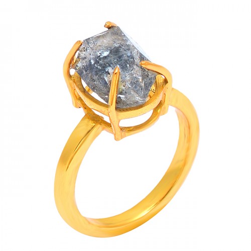 Herkimer Diamond Rough Gemstone 925 Sterling Silver Gold Plated Designer Ring Jewelry