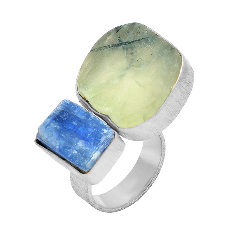 Blue Kynite Chalcedony Rough Gemstone 925 Sterling Silver Gold Plated Designer Ring Jewelry 