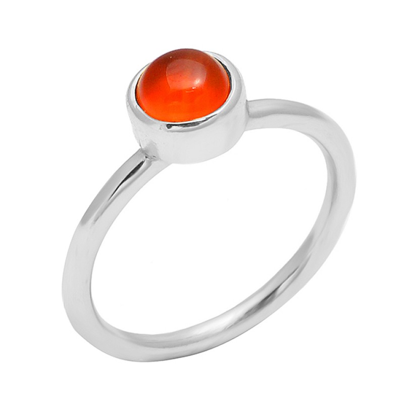 Round Cabochon Carnelian Gemstone 925 Sterling Silver Gold Plated Handcrafted Designer Ring