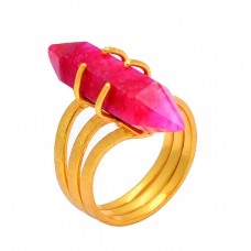 Pencil Shape Ruby Gemstone 925 Sterling Silver Gold Plated Handmade Designer Ring Jewelry