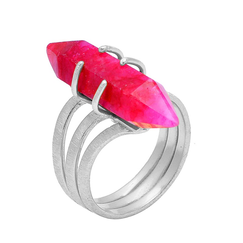 Pencil Shape Ruby Gemstone 925 Sterling Silver Gold Plated Handmade Designer Ring Jewelry