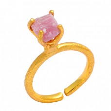 Rhodochrosite Rough Gemstone 925 Sterling Silver Gold Plated Adjustable Ring Jewelry