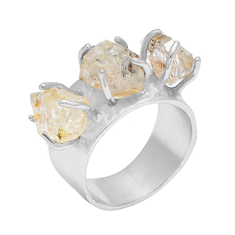 925 Sterling Silver Herkimer Rough Gemstone Gold Plated Prong Setting Ring Jewelry