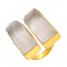 Rectangle Shape Rose Quartz Gemstone 925 Sterling Silver Gold Plated Designer Ring Jewelry