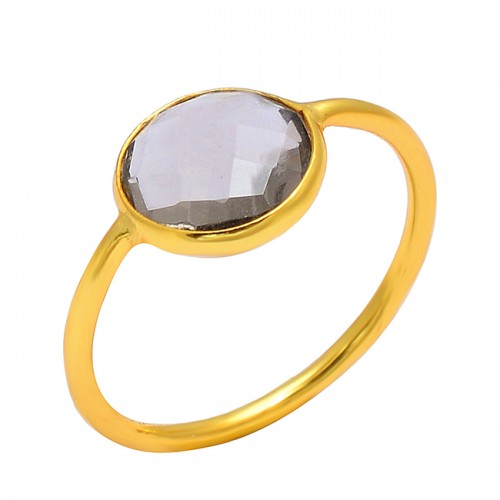 Smoky Quartz Round Shape Gemstone 925 Sterling Silver Gold Plated Designer Ring Jewelry