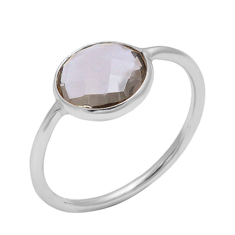 Smoky Quartz Round Shape Gemstone 925 Sterling Silver Gold Plated Designer Ring Jewelry