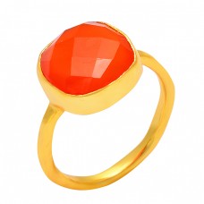 Cushion Shape Carnelian Gemtone 925 Sterling Silver Gold Plated Handmade Ring Jewelry