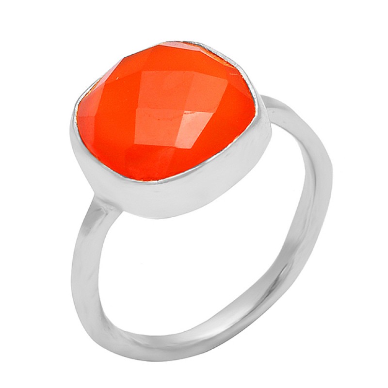 Cushion Shape Carnelian Gemtone 925 Sterling Silver Gold Plated Handmade Ring Jewelry