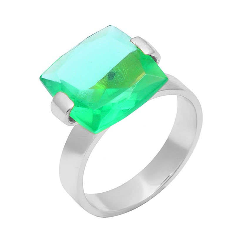Square Shape Green Quartz Gemstone 925 Stering Silver Gold Plated Handamde Ring Jewelry