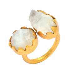 925 Sterling Silver Rainbow Moonstone Gold Plated Handcrafted Designer Ring Jewelry