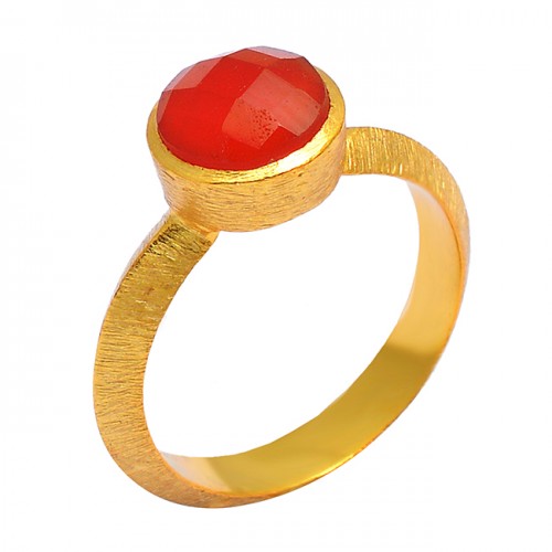 925 Sterling Silver Red Onyx Round Shape Gemstone Gold Plated Handmade Designer Ring