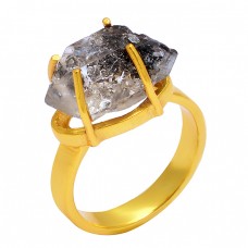 925 Sterling Silver Herkimer Diamond Rough Gemstone Gold Plated Ring