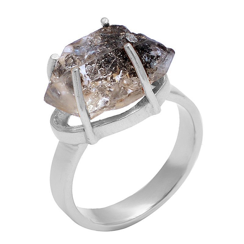 925 Sterling Silver Herkimer Diamond Rough Gemstone Gold Plated Ring