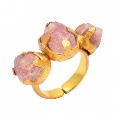 Handmade Rhodochrosite Rough Gemstone 925 Sterling Silver Gold Plated Ring Jewelry