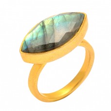 Labradorite Marquise Shape Gemstone 925 Sterling Silver Gold Plated Handmade Ring Jewelry