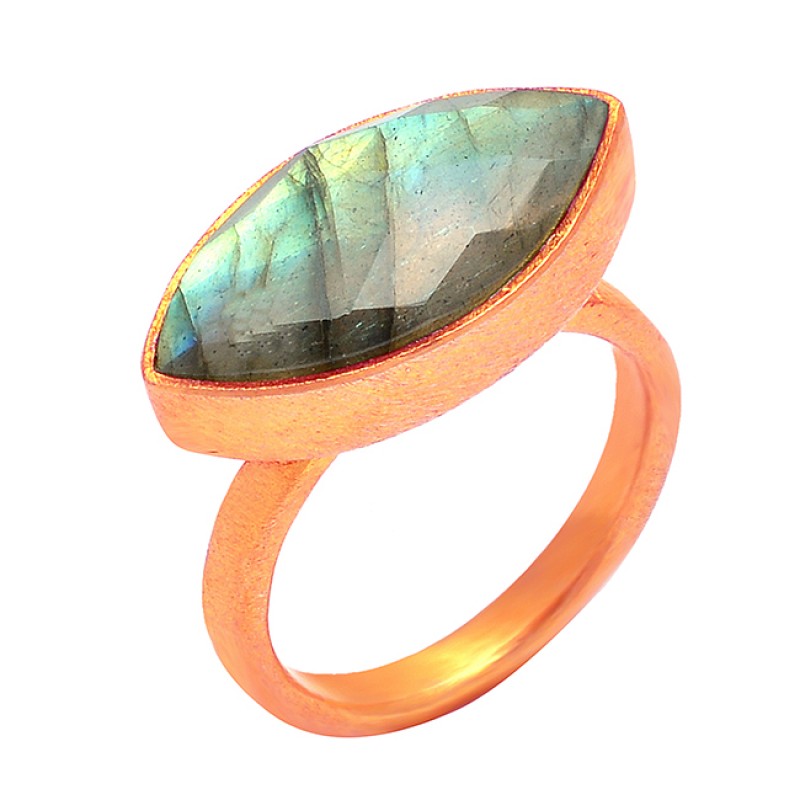Labradorite Marquise Shape Gemstone 925 Sterling Silver Gold Plated Handmade Ring Jewelry