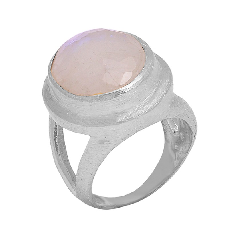 Oval Shape Rose Chalcedony Gemstone 925 Sterling Silver Gold Plated Designer Ring Jewelry