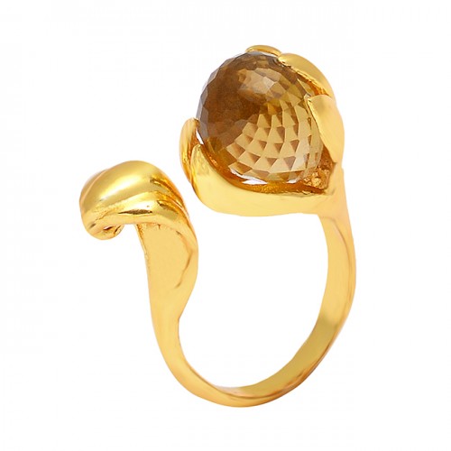 925 Sterling Silver Smoky Quartz Gemstone Gold Plated Designer Ring jewelry