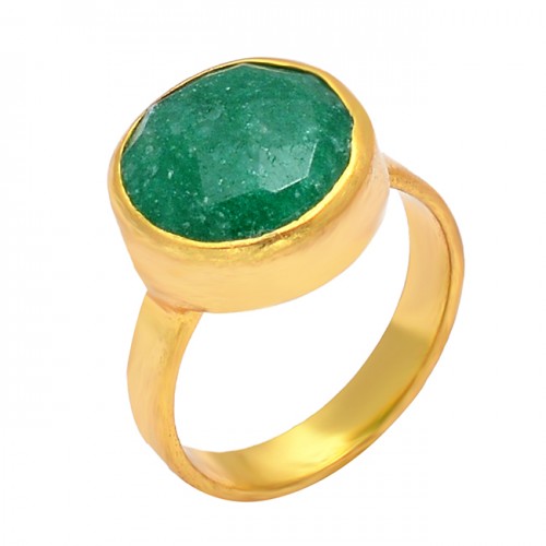 925 Sterling Silver Emerald Round Shape Gemstone Gold Plated Unique Ring Jewelry