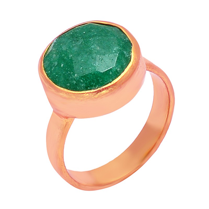 925 Sterling Silver Emerald Round Shape Gemstone Gold Plated Unique Ring Jewelry