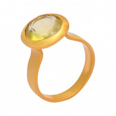 Round Shape Citrine Gemstone 925 Sterling Silver Gold Plated Designer Ring Jewelry