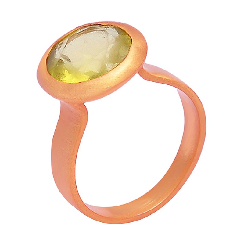 Round Shape Citrine Gemstone 925 Sterling Silver Gold Plated Designer Ring Jewelry
