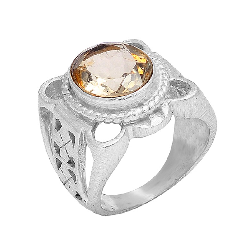 Faceted Oval Shape Citrine Gemstone 925 Silver Filigree Style Gold Plated Ring Jewelry