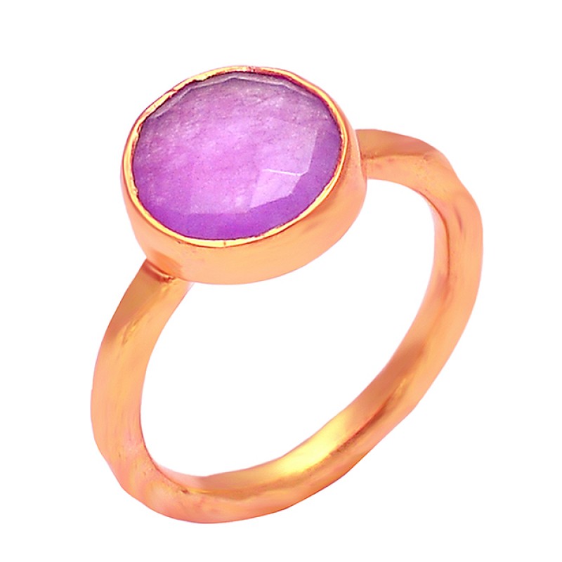 Round Shape Amethyst Gemstone 925 Sterling Silver Gold Plated Handmade Ring Jewelry