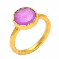 Round Shape Amethyst Gemstone 925 Sterling Silver Gold Plated Handmade Ring Jewelry