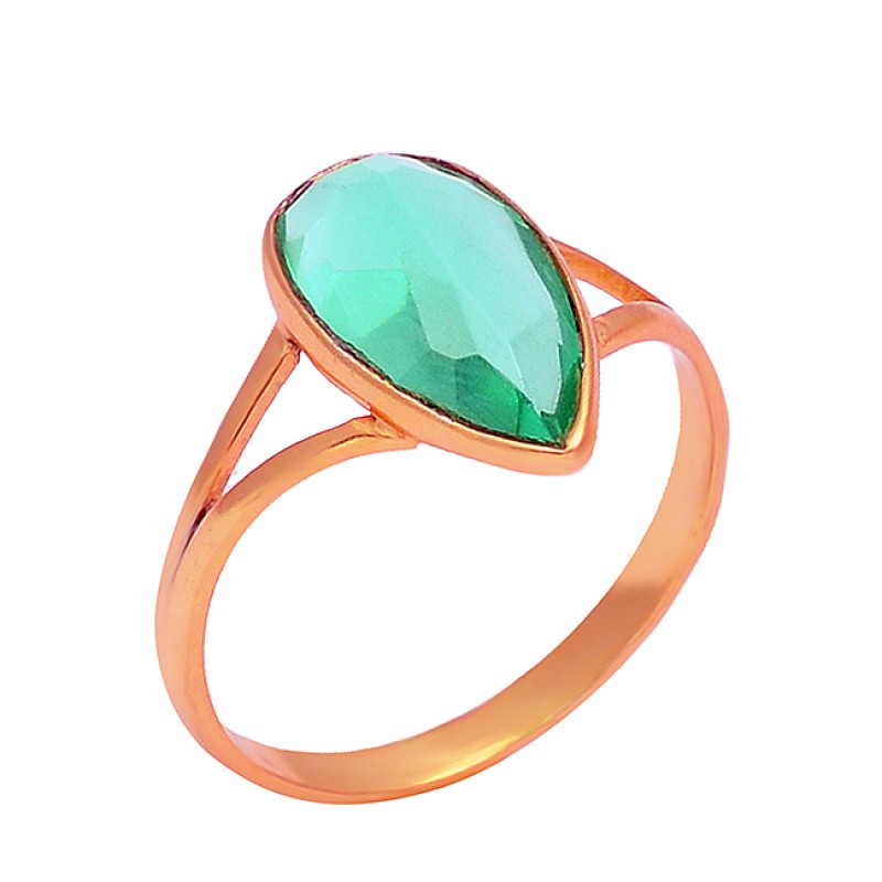 Green Apatite Pear Shape Gemstone 925 Sterling Silver Gold Plated Handmade Ring Jewelry