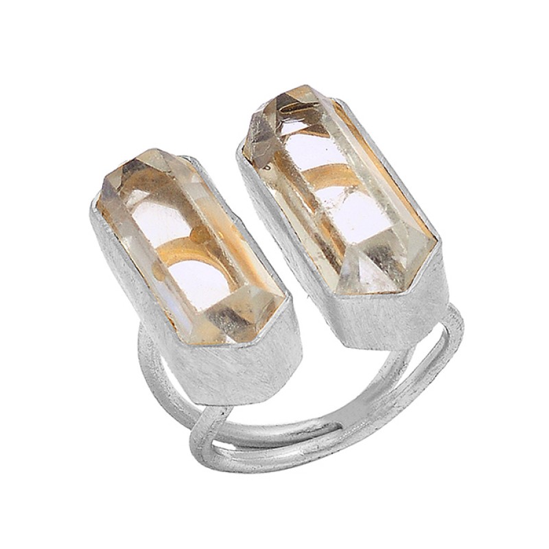 925 Sterling Silver Crystal Quartz Marquise Shape Gemstone Gold Plated Handmade Ring Jewelry