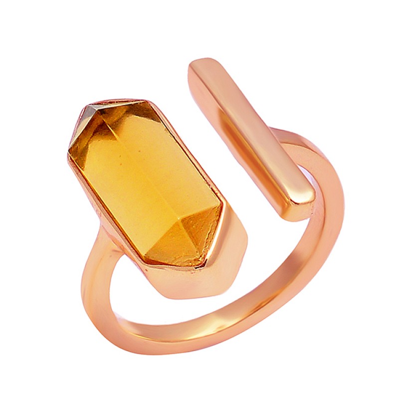 Stylish Handcrafted Designer Citrine Pencil Shape Gemstone 925 Sterling Silver Gold Plated Ring