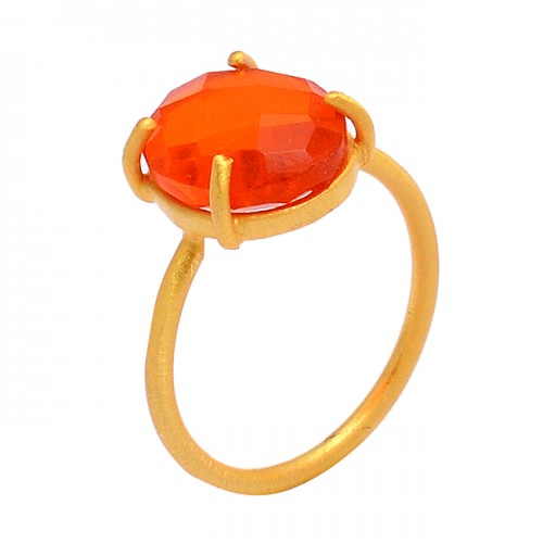 Carnelian Oval Shape Gemstone 925 Sterling Silver 925 Sterling Silver Gold Plated Ring Jewelry