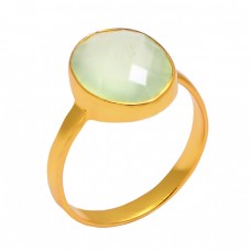 Oval Shape Aqua Chalcedony Gemstone 925 Sterling Silver Gold Plated Handmade Ring Jewelry