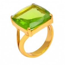 Square Shape Peridot Gemstone 925 Sterling Silver Gold Plated Prong Setting Designer Ring
