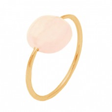 Cabochon Cushion Rose Quartz Gemstone 925 Sterling Silver Gold Plated Ring Jewelry