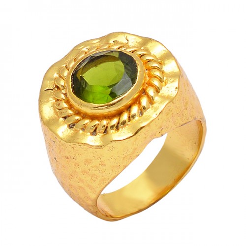 Latest Round Shape Peridot Gemstone 925 Sterling Silver Gold Plated Unique Ring Jewelry