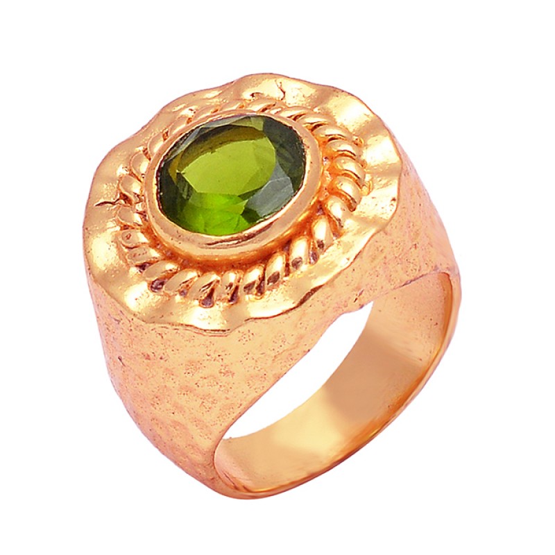 Latest Round Shape Peridot Gemstone 925 Sterling Silver Gold Plated Unique Ring Jewelry