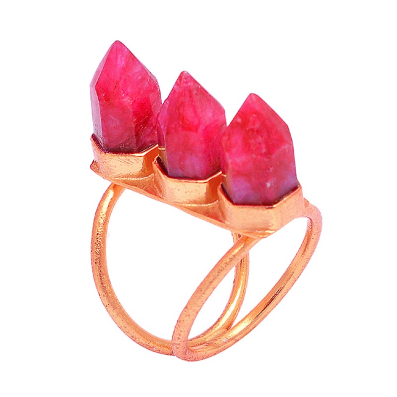 Pencil Shape Ruby Gemstone 925 Sterling Silver Gold Plated Handcrafted Ring Jewelry