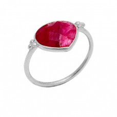 Heart Shape Briolette Ruby Gemstone 925 Sterling Silver Gold Plated Ring Jewelry