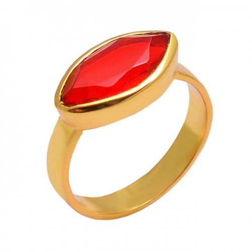 Red Quartz Marquise Gemstone 925 Sterling Silver Gold Plated Handmade Designer Ring 