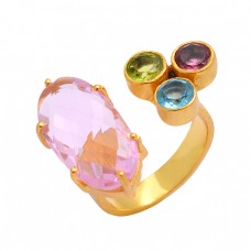 925 Sterling Silver Multi Color Gemstone Gold Plated Unique Designer Ring Jewelry
