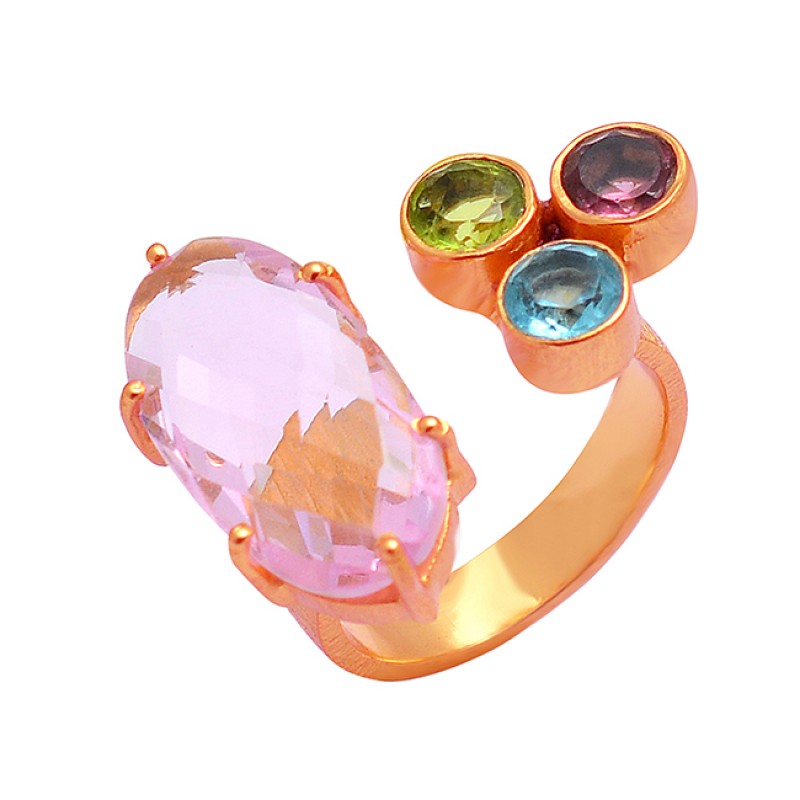 925 Sterling Silver Multi Color Gemstone Gold Plated Unique Designer Ring Jewelry