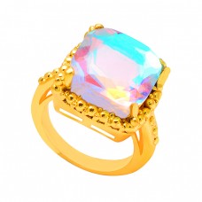 Rainbow Mystic Topaz Gemstone 925 Sterling Silver Gold Plated Fashionable Ring Jewelry