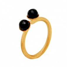 Faceted Balls Shape Black Onyx Gemstone 925 Sterling Silver Gold Plated Ring Jewelry