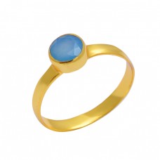 925 Sterling Silver Round Shape Chalcedony Gemstone Gold Plated Handmade Ring Jewelry